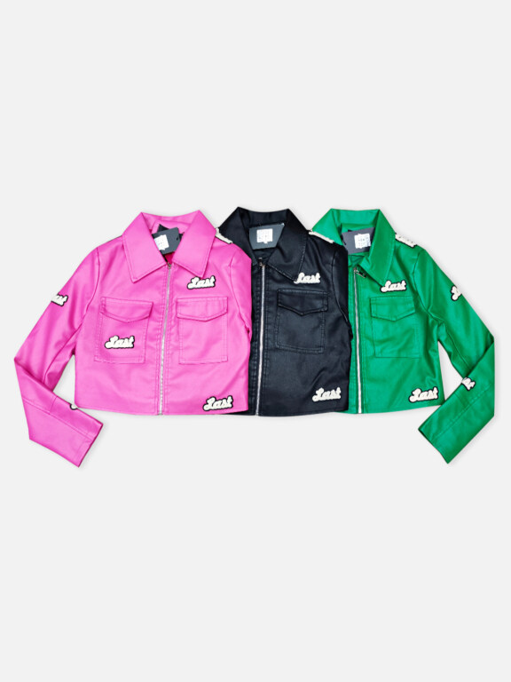 Women's Fashion Lapel Plain Flap Pockets Crop Leather Jacket, Clothing Wholesale Market -LIUHUA, leather%20jackets