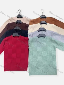 Wholesale Men's Casual Checkerboard Print Round Neck Long Sleeve Sweater, LIUHUA CLOTHING WHOLESALE