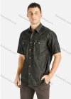 Wholesale Men's Casual Plain Short Sleeve Button Front Denim Shirt - Liuhuamall