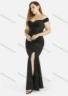 Wholesale Women's Elegant Plain Off Shoulder Zip Back Pleated Ruched Split Thigh Sheer Mesh Mermaid Evening Dress - Liuhuamall