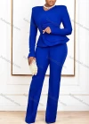 Wholesale Women's Casual V Neck Long Sleeve Ruched Ruffle Plain Top & Pants 2 Piece Set - Liuhuamall