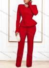Wholesale Women's Casual V Neck Long Sleeve Ruched Ruffle Plain Top & Pants 2 Piece Set - Liuhuamall