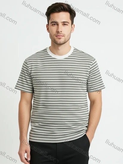 Wholesale Trendy Men's Striped T-Shirt Wholesale - Grey & White Urban Style, Premium Cotton, Bulk Discounts