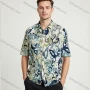 Wholesale Vibrant Men's Floral Print Shirt Wholesale - Blue Green Abstract Design, Short Sleeve, Fashion Top preview