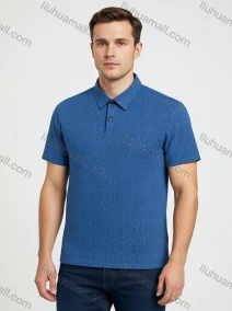 Wholesale Classic Blue Polo Shirt - Men's Cotton Blend, Slim Fit, Minimalist Design, Bulk Orders, LIUHUA CLOTHING WHOLESALE