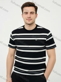 Wholesale Men's Black White Striped Tee Wholesale - Fashion Crewneck, Soft Cotton, Streetwear Style, Bulk Discount, LIUHUA CLOTHING WHOLESALE
