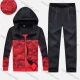 Wholesale Men's Athletic Workout Splicing Colorblock Drawstring Zip Hoodie & Elastic Waist Ankle Length Pants 2 Piece Set 30976# Red Clothing Wholesale Market Liuhua