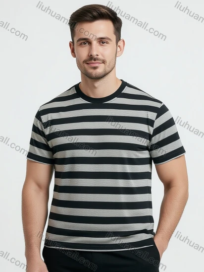 Wholesale Men's Black Gray Striped T-Shirt Wholesale - Soft Cotton, Crew Neck, Relaxed Fit, Bulk Order Deals