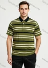 Wholesale Men's Green Black White Striped Polo Wholesale - 3-Button Collar, Short Sleeve, Cotton Blend, Bulk Orders - Liuhuamall