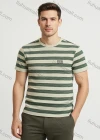 Wholesale Men's Green White Striped T-Shirt Wholesale - NYTOR Chest Logo, Soft Cotton, Crew Neck, Bulk Discounts - Liuhuamall