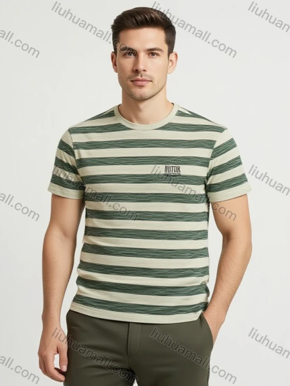 Wholesale Men's Green White Striped T-Shirt Wholesale - NYTOR Chest Logo, Soft Cotton, Crew Neck, Bulk Discounts, Guangzhou Clothing Wholesale Market & Suppliers - LIUHUAMALL, Men