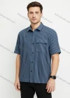 Wholesale Men's Blue Black Striped Shirt Wholesale - Short Sleeve, Chest Pocket, Button Front, Casual Style - Liuhuamall