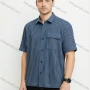 Wholesale Men's Blue Black Striped Shirt Wholesale - Short Sleeve, Chest Pocket, Button Front, Casual Style preview