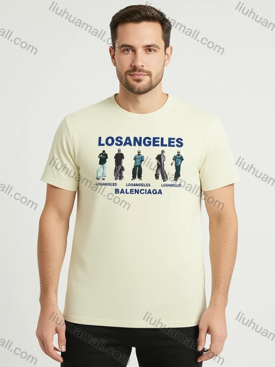Wholesale Men's CreamBalenciaga T-Shirt Wholesale - LA Graphic Print, Soft Cotton, Crew Neck, Bulk Order Discounts, Guangzhou Clothing Wholesale Market & Suppliers - LIUHUAMALL, Men