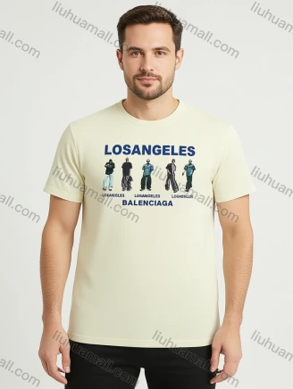 Wholesale Men's CreamBalenciaga T-Shirt Wholesale - LA Graphic Print, Soft Cotton, Crew Neck, Bulk Order Discounts, Guangzhou Clothing Wholesale Market & Suppliers - LIUHUAMALL