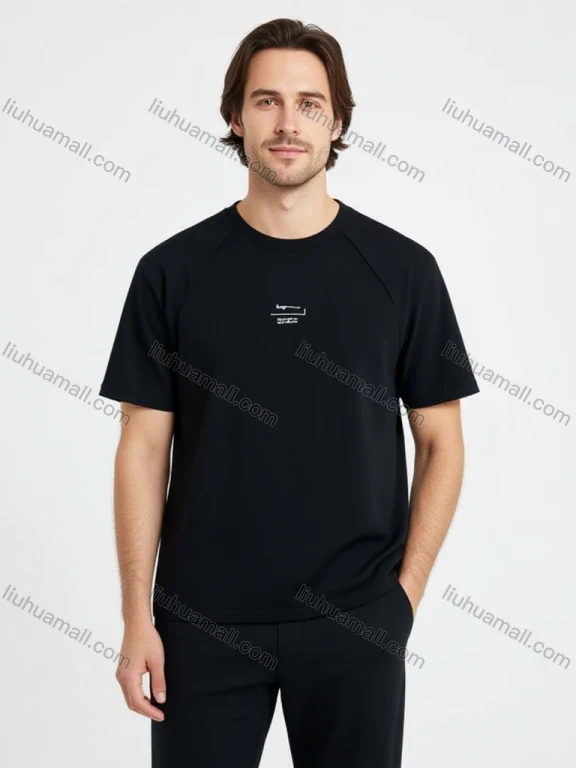 Wholesale Men's Black Logo T-Shirt Wholesale - Premium Cotton, Crew Neck, Chest Print, Slim Fit, Bulk Order Deals