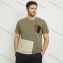 Wholesale Men's Olive Green Patchwork T-Shirt Wholesale - Geometric Chest Design, B Logo, Soft Cotton, Bulk Discounts preview