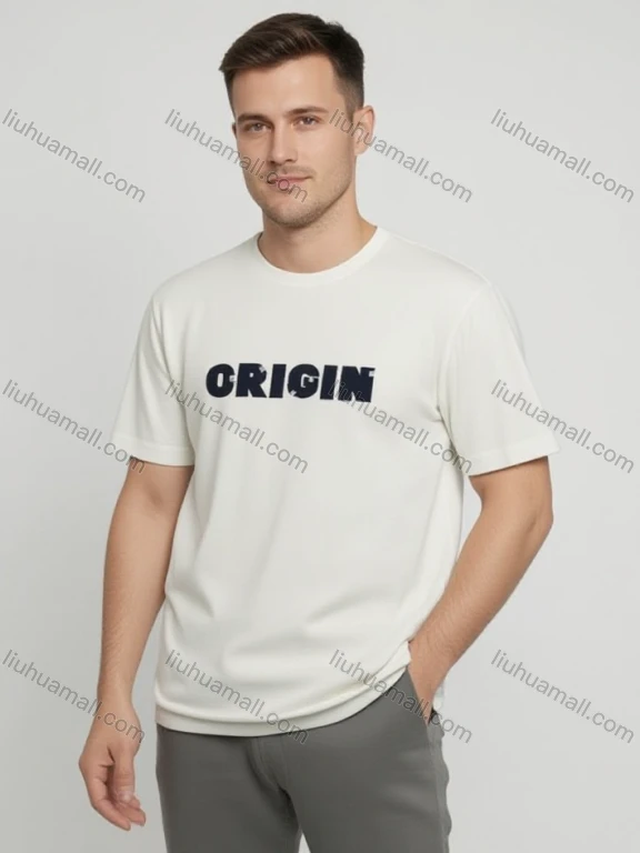 Wholesale Men's White ORIGIN T-Shirt Wholesale - Bold Black Print, Soft Cotton, Crew Neck, Casual Fit, Bulk Discounts