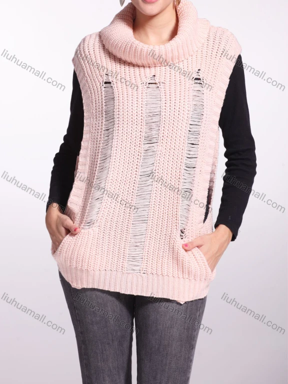 Wholesale Women's Plain Fringe Trim Turtleneck Knit Shirt