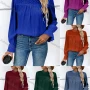 Wholesale Women's Casual Mock Neck Poet Sleeve Eyelet Embroidered Ruched Plain Blouse preview