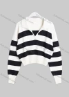 Wholesale Women's Casual Lapel Drop Shoulder Long Sleeve Striped Knit Sweater SMS7417# - Liuhuamall