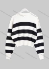 Wholesale Women's Casual Lapel Drop Shoulder Long Sleeve Striped Knit Sweater SMS7417# - Liuhuamall