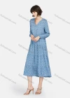 Wholesale Women's Casual Floral Print V Neck Long Sleeve Ruffle Hem Midi Dress - Liuhuamall