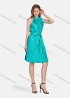 Wholesale Women's Glamorous Halter Sleeveless Plain Tie Front Pleated High Waist Dress 2331# - Liuhuamall