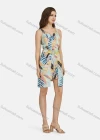 Wholesale Women's Casual Strap Fake 2-piece Leaf Print Belted Romper 28019# - Liuhuamall