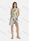 Wholesale Women's Casual Strap Fake 2-piece Leaf Print Belted Romper 28019# - Liuhuamall