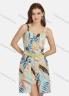 Wholesale Women's Casual Strap Fake 2-piece Leaf Print Belted Romper 28019# - Liuhuamall