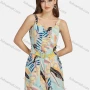 Wholesale Women's Casual Strap Fake 2-piece Leaf Print Belted Romper 28019# preview