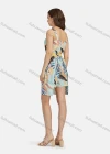 Wholesale Women's Casual Strap Fake 2-piece Leaf Print Belted Romper 28019# - Liuhuamall