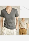 Wholesale Women's Casual Plain V Neck Knit Tee - Liuhuamall