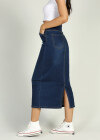 Wholesale Women's Casual Dark Blue Back Slit High Waist Zip Fly Slant Pocket Denim Skirt - Liuhuamall