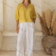Wholesale Women's Summer Casual Plain 3/4 Sleeve V Neck Ruched Woven Top 716# Yellow Clothing Wholesale Market Liuhua