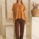Wholesale Women's Casual Summer Short Sleeve V Neck Plain Blouse V5296# Chocolate Clothing Wholesale Market Liuhua