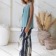 Wholesale Women's Casual Plain V Neck Ruched Tie Front Woven Tank Top V5298# Cyan Clothing Wholesale Market Liuhua