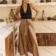 Wholesale Women's Summer Casual Plain V Neck Ruched Woven Halter Top V5303# Black Clothing Wholesale Market Liuhua