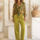 Wholesale Women's Summer Casual Abstract Button Down Flap Pockets 3/4 Sleeve Woven Shirt 711-1# Green Clothing Wholesale Market Liuhua
