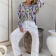 Wholesale Women's Summer Casual Allover Abstract Print Button Down Long Sleeve Woven Shirt FYFS018# Blue Clothing Wholesale Market Liuhua