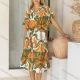 Wholesale Women's Casual Short Sleeve Floral Print Notched Neck Midi Woven Dress JSN150# Green Clothing Wholesale Market Liuhua