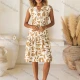 Wholesale Women's Casual Abstract Notched Ruched Ruffle Hem Knee Length Woven Tank Dress JSN151# Camel Clothing Wholesale Market Liuhua