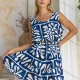 Wholesale Women's Casual Abstract Crew Neck Ruched Ruffle Hem Knee Length Woven Tank Dress JSN154# Blue Clothing Wholesale Market Liuhua