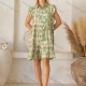 Wholesale Women's Casual Abstract Collared Button Down Ruched Ruffle Hem Knee Length Woven Tank Dress JSN157# Green Clothing Wholesale Market Liuhua