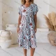 Wholesale Women's Casual Abstract V Neck Short Sleeve Woven Midi Dress JSN158# Blue Clothing Wholesale Market Liuhua