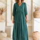 Wholesale Women's Casual Plain V Neck Half Sleeve Split Hem Ruched Woven Maxi Dress JSN161# Green Clothing Wholesale Market Liuhua