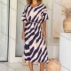 Wholesale Women's Casual Zebra Stripe V Neck Half Sleeve Midi Woven Dress V5269# Blue Clothing Wholesale Market Liuhua