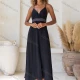 Wholesale Women's Casual Summer Plain High Waist Deep V Neck Maxi Woven Halter Dress V5302# Black Clothing Wholesale Market Liuhua