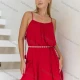 Wholesale Women's Casual Plain V Neck Ruched Ruffle Hem Woven Short Cami Dress V5309# Red Clothing Wholesale Market Liuhua